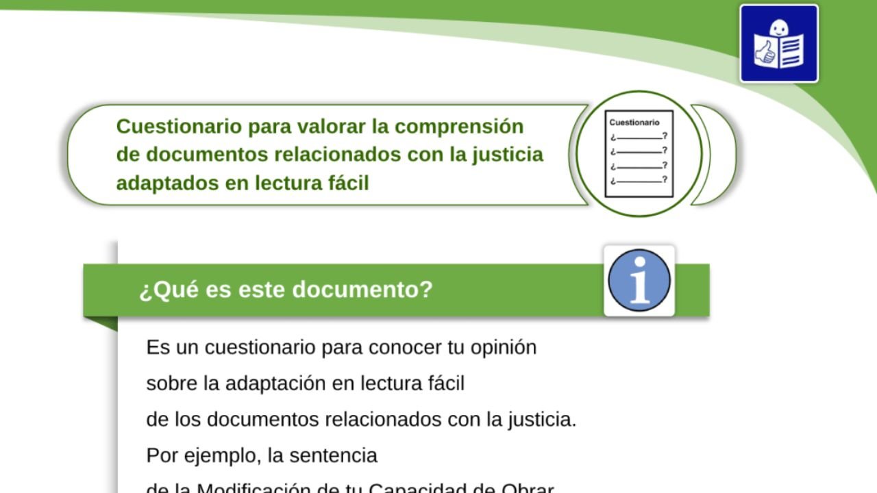 Cuestionario para valorar a comprensión de documentos relacionados coa xustiza adaptados en lectura doado