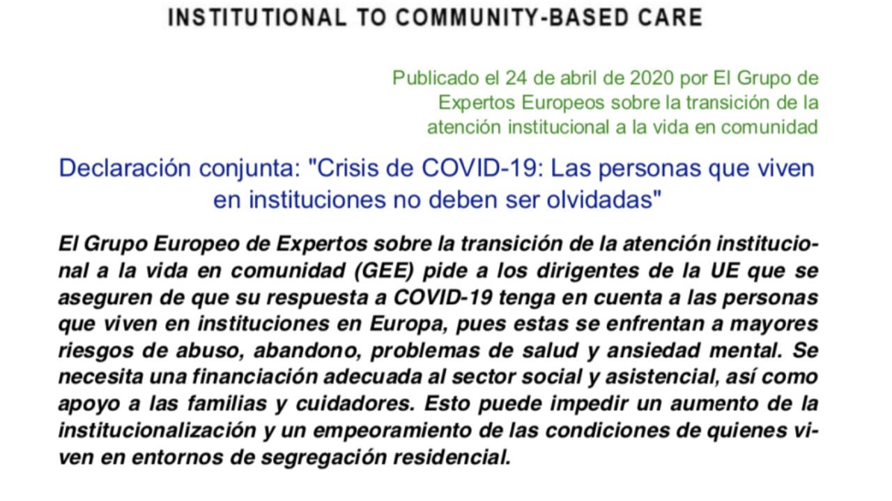 Declaración conxunta: «Crise de COVID-19: As persoas que viven en institucións non deben ser esquecidas»