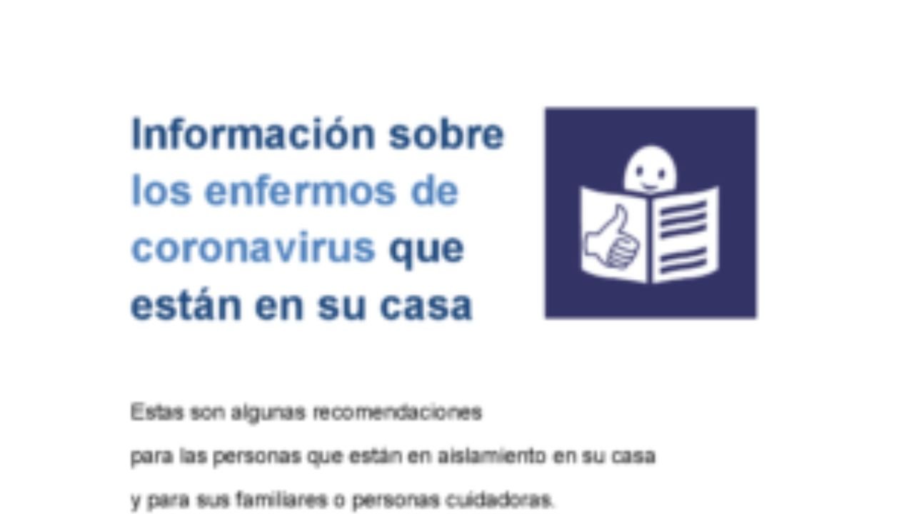 Información para enfermos de coronavirus que están en illamento en casa. Lectura doado