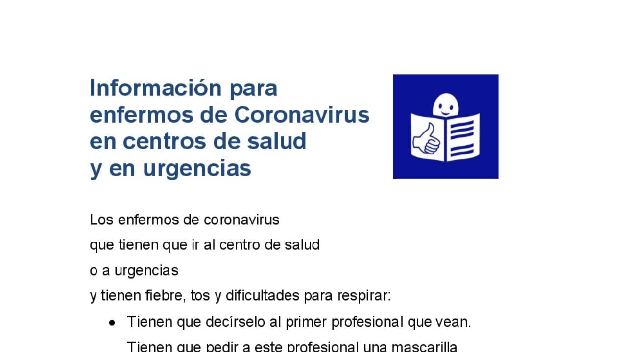 Recomendacións para enfermos de coronavirus en urxencias ou centros de saúde. Lectura doado