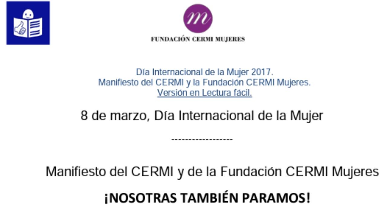 Manifesto de CERMI Mujeres con motivo do Día Internacional da Muller 2017 (lectura doado)