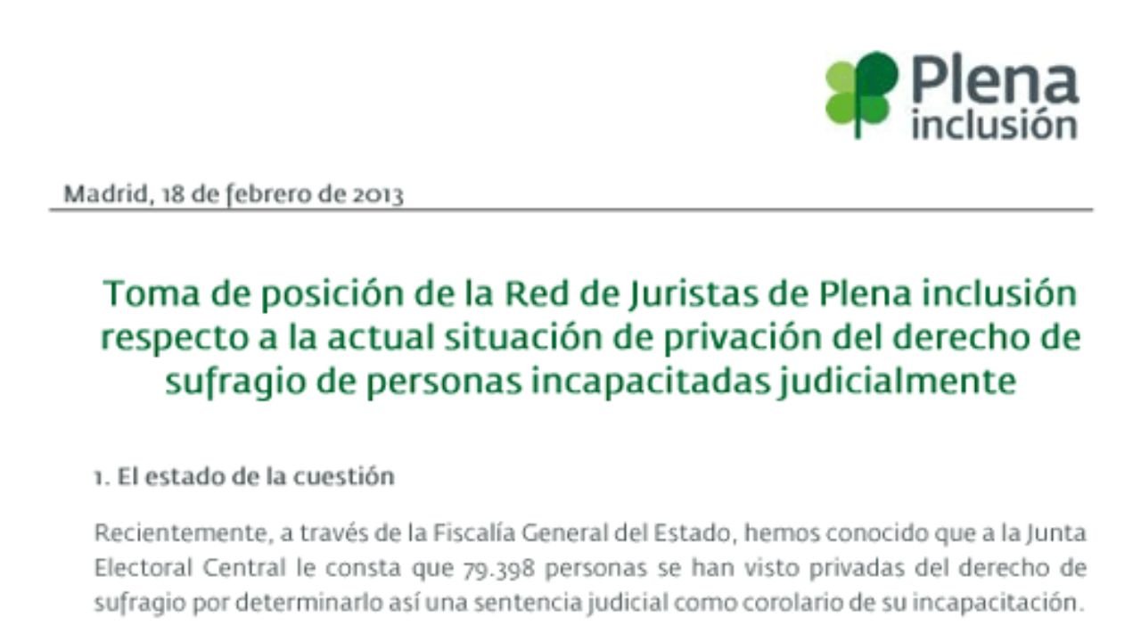 Posicionamiento de la Red de Juristas de Plena inclusión sobre el derecho al Voto