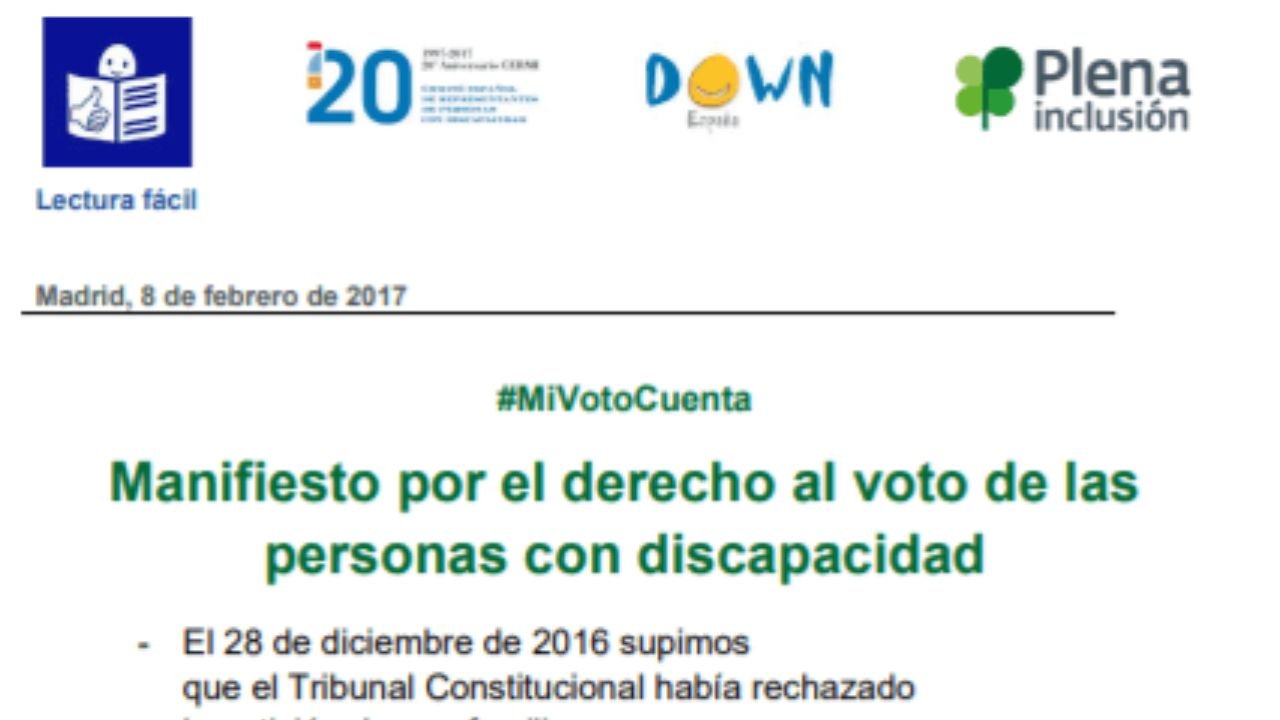 Manifiesto por el derecho al Voto de las personas con discapacidad. 2017